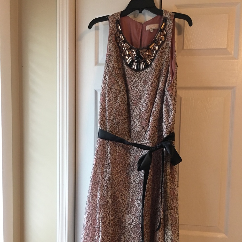 Pink and black lace dress with jeweled collar